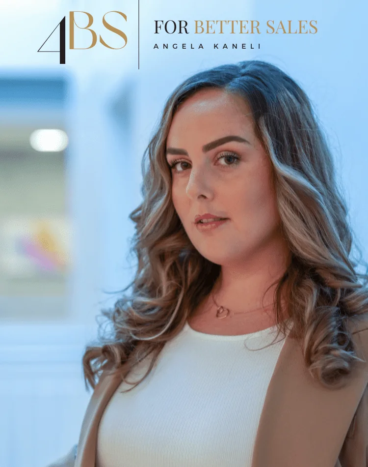 Angela Kaneli mit Namenszug – persönliches Markenporträt von 4BetterSales