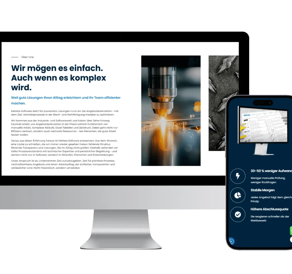 Screenshot: Projekt KeMeta Software – Unternehmenswebsite