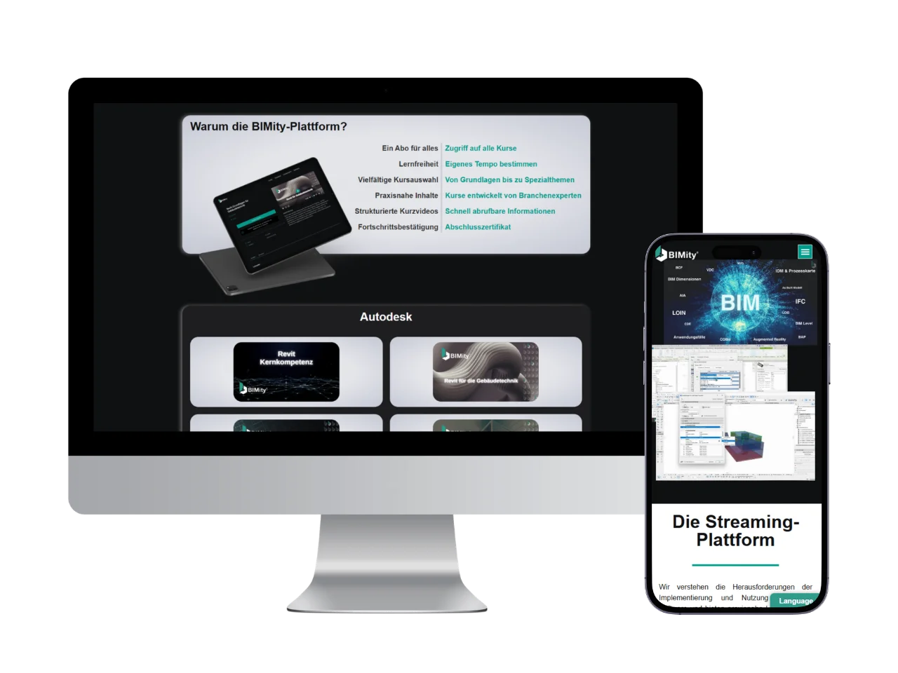 Website-Projekt BIMity – Plattformwebsite für B2B-Software in Desktop- und Mobilansicht
