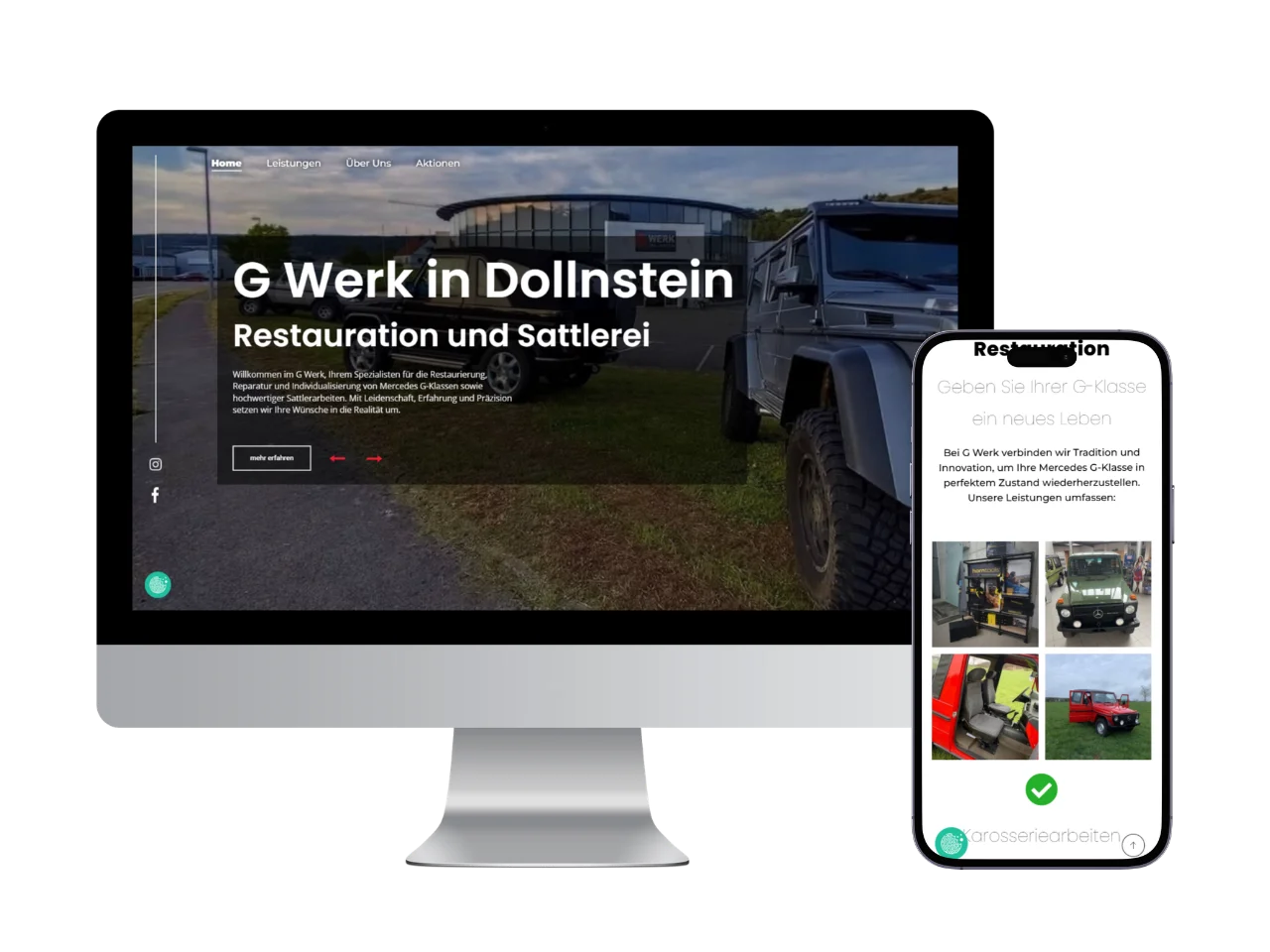 Website-Projekt G.Werk – Unternehmenswebsite für G-Klasse-Reparaturen in Desktop- und Mobilansicht