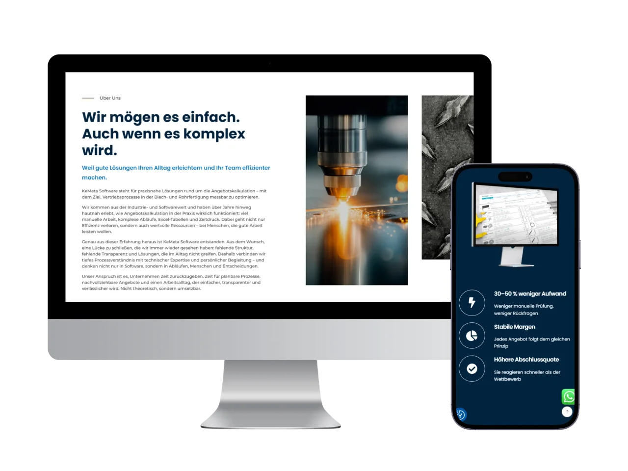 Website-Projekt KeMeta Software – B2B-Softwarewebsite für industrielle Angebotskalkulation in Desktop- und Mobilansicht