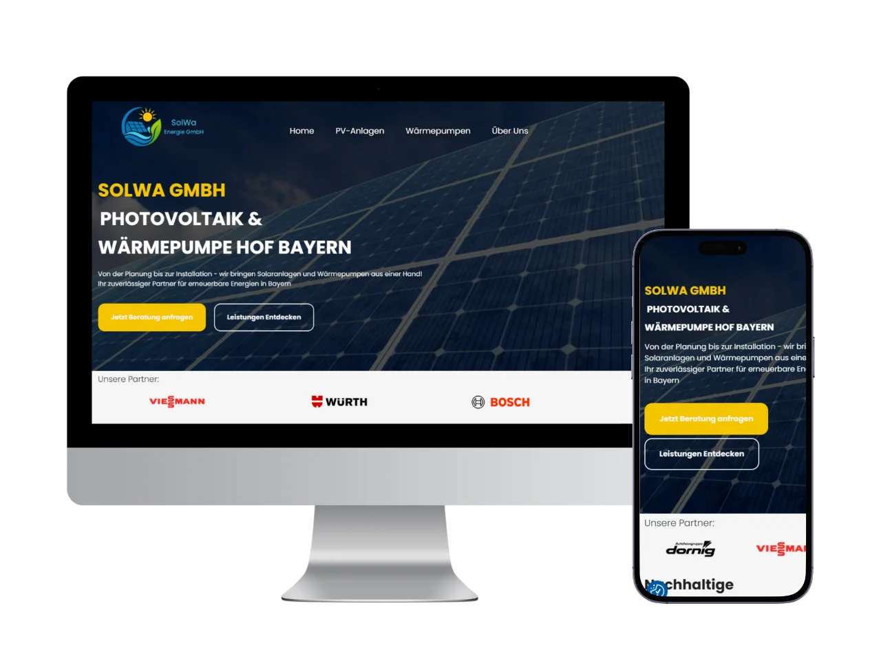 Website-Projekt SolWa GmbH – Unternehmenswebsite für Photovoltaik in Desktop- und Mobilansicht