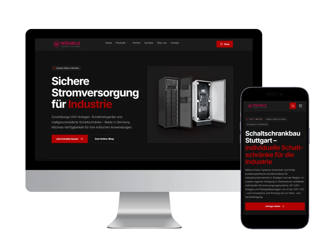 Website-Projekt Wöhrle Powersystems – B2B-Unternehmenswebsite für Stromversorgung in Desktop- und Mobilansicht
